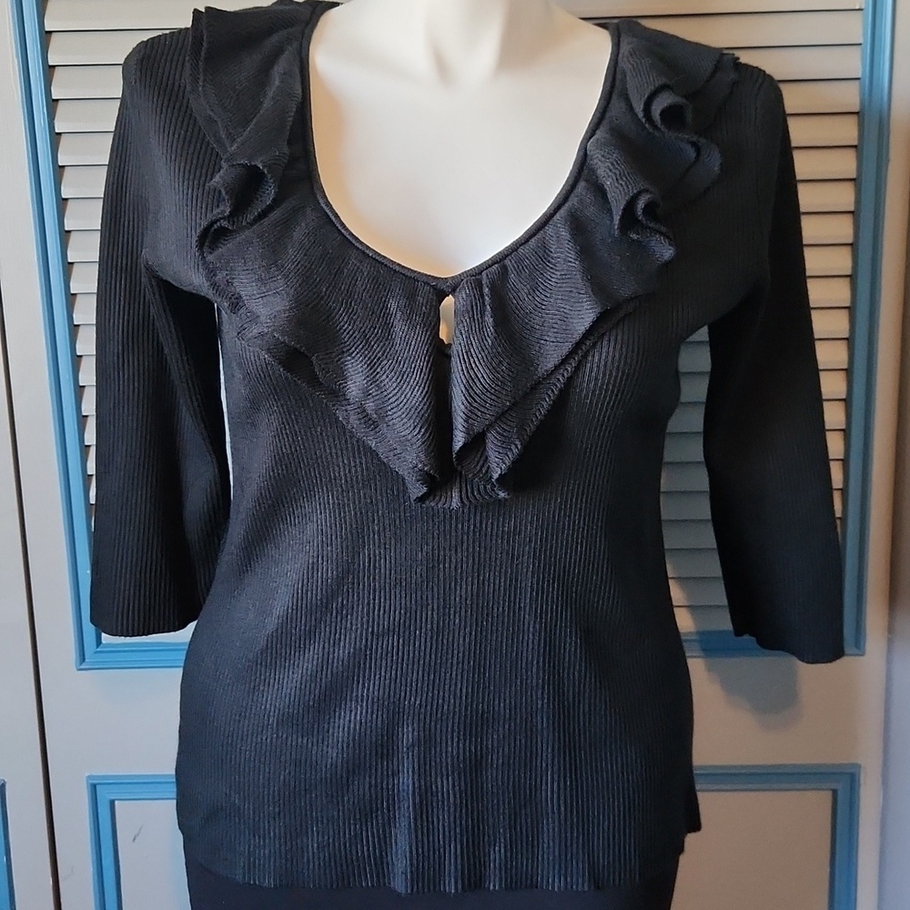 New York & Company Black Ruffled Sweater Top - Picture 2 of 12